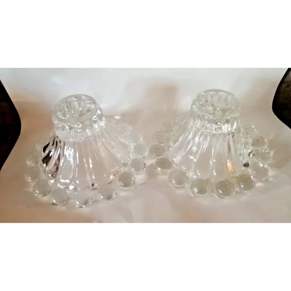 Vintage Anchor Hocking Clear Glass Boopie Taper Candle Holders Set Of 2
